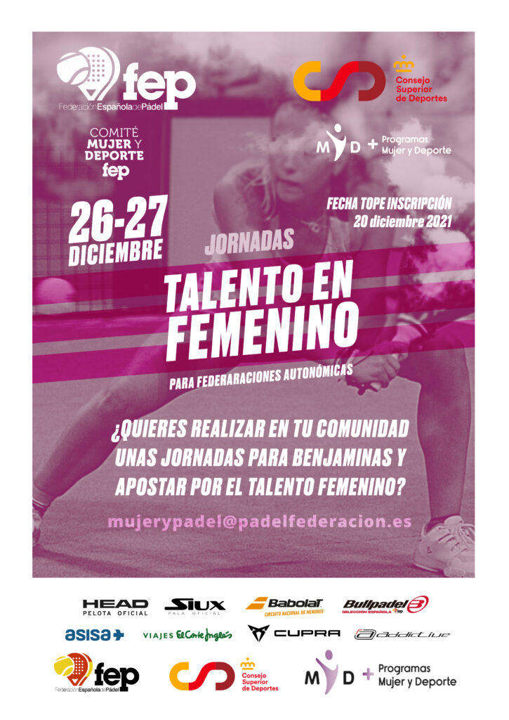 El Comité Mujer y Deporte de la Federación Española de Pádel ha puesto en marcha la actividad Talento en Femenino, una iniciativa encaminada a impulsar el pádel en jugadoras de categoría benjamín que tendrá lugar los días 26 y 27 de diciembre. La acción, que cuenta con la colaboración del Consejo Superior de Deportes a través de sus programas Mujer y Deporte, se enfoca en la detección de jóvenes talentos en las escuelas y se canaliza a través de las federaciones territoriales. “Se trata de uno de los programas que lanzamos este año desde el Comité Mujer y Deporte de la FEP y que busca reducir la diferencia que existe en la categoría benjamín en cuanto a la participación de jugadores y jugadoras”, ha explicado la presidenta de este órgano federativo, Paqui Rojas, quien considera fundamental la implicación de las federaciones territoriales para reducir esta brecha. “Sabemos que ya hay federaciones que vienen trabajando en la detección de talentos en los centros educativos con programas propios”, apunta la directiva, “pero esta iniciativa apunta directamente a la consecución de un objetivo muy concreto: ampliar la base de nuestra cantera mediante la incorporación de nuevas chicas que quieran iniciarse en el pádel o bien, que den el paso y empiecen a competir a nivel autonómico o nacional”. El propósito final de este impulso al pádel benjamín femenino es contribuir a sentar una base igualitaria en este deporte. Por ello, el programa Talento en Femenino introducirá el pádel en los centros educativos mediante el desarrollo de jornadas en las que se dará a conocer esta disciplina deportista de la mano de técnicas locales. Se establecerán distintos niveles de aprendizaje (iniciación o mejora de técnica) y no es necesario que las participantes tengan licencia federativa. Las federaciones territoriales interesadas tienen de plazo hasta el 20 de diciembre para remitir un email a mujerypadel@padelfederacion.es con la solicitud para participar en este programa. El Comité Mujer y Pádel de la FEP seleccionará en esta primera edición dos candidaturas aunque el proyecto nace con vocación de continuidad y el objetivo de extenderse al resto de regiones españolas.