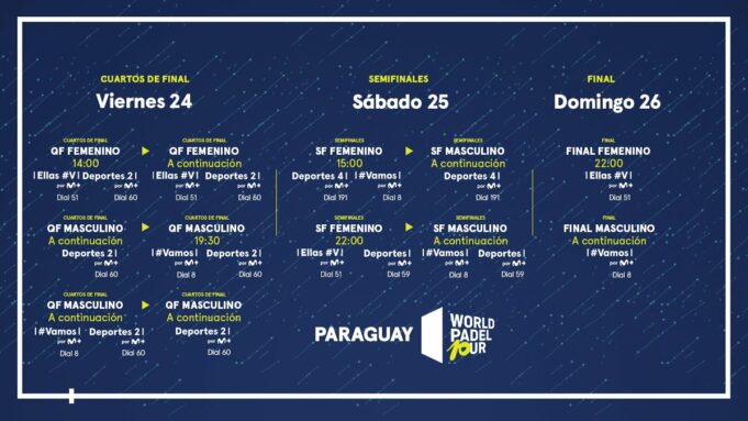 Horarios de la retransmisión del WPT Paraguay Padel Open 2023 en Movistar Plus+ Horarios de la retransmisión del WPT Paraguay Padel Open 2023 en Movistar Plus+