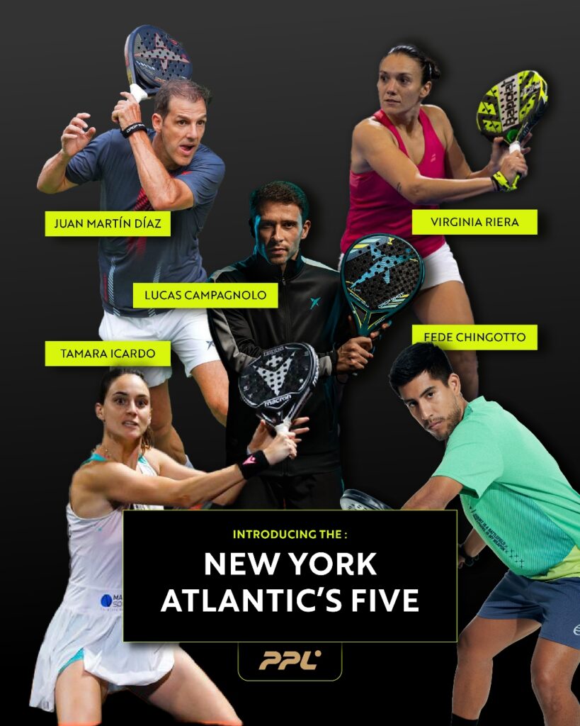 Federico Chingotto, Virginia Riera, Tamara Icardo, Juan Martín Díaz y Lucas Campagnolo firman por los New York Atlantics