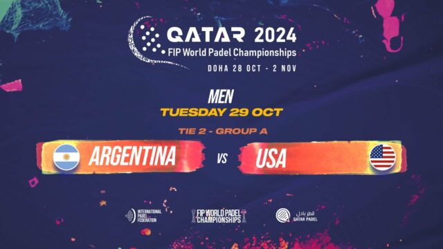 En directo el partido de Argentina ante Estados Unidos en la segunda jornada de la fase de grupos masculina del Mundial de Pádel de Qatar 2024 En directo el partido de Argentina ante Estados Unidos en la segunda jornada de la fase de grupos masculina del Mundial de Pádel de Qatar 2024