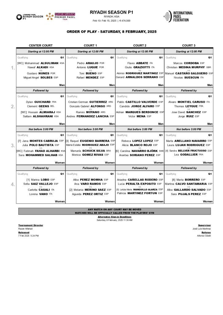 Horarios de la primera jornada de la fase previa del Riyadh Season P1